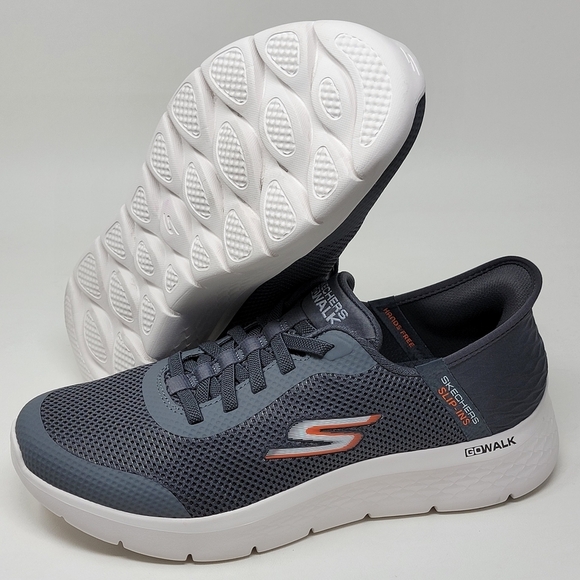 SKECHERS GO Walk Flex Hands Up Men's Sz 9 Hands Free Slip Ins Gray Mesh Sneakers